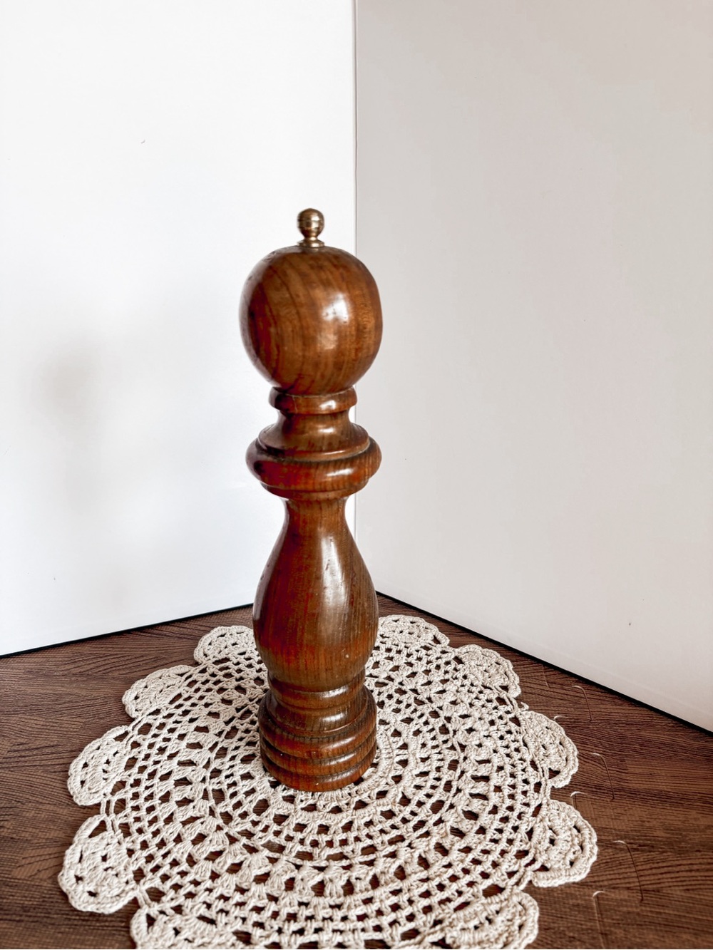 Vintage Wooden Pepper Mill with Brass Top